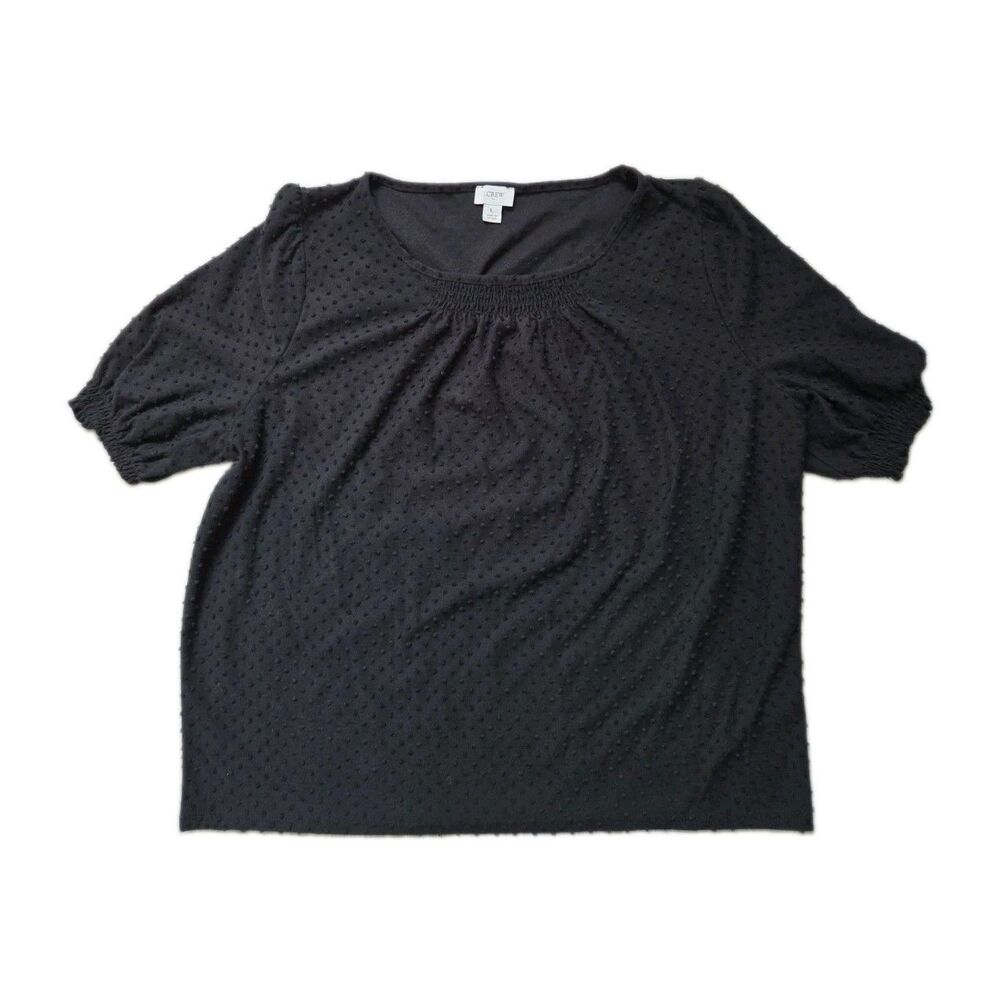 J.Crew Black Swiss Dot Puff Sleeve Smocked Neck Knit Top Women's Large GUC